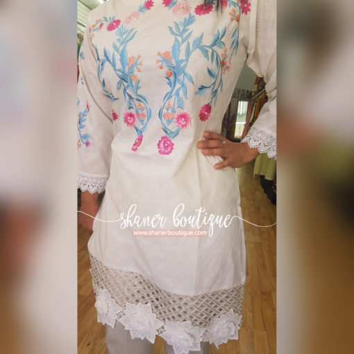 White kurta with blue embroidery UB-K-01