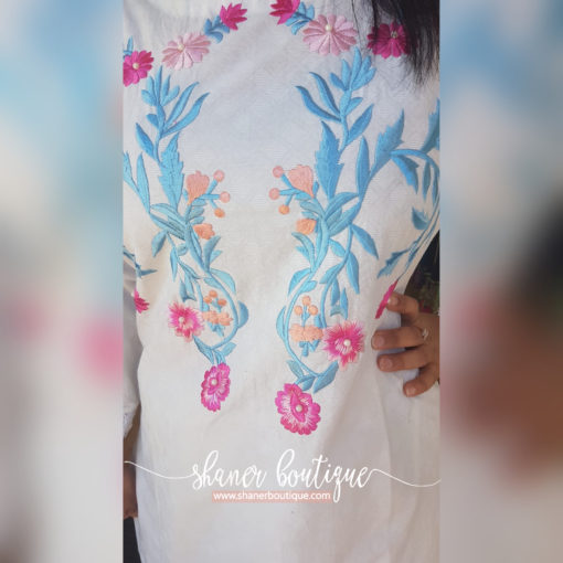 White kurta with blue embroidery UB-K-01 - Image 3