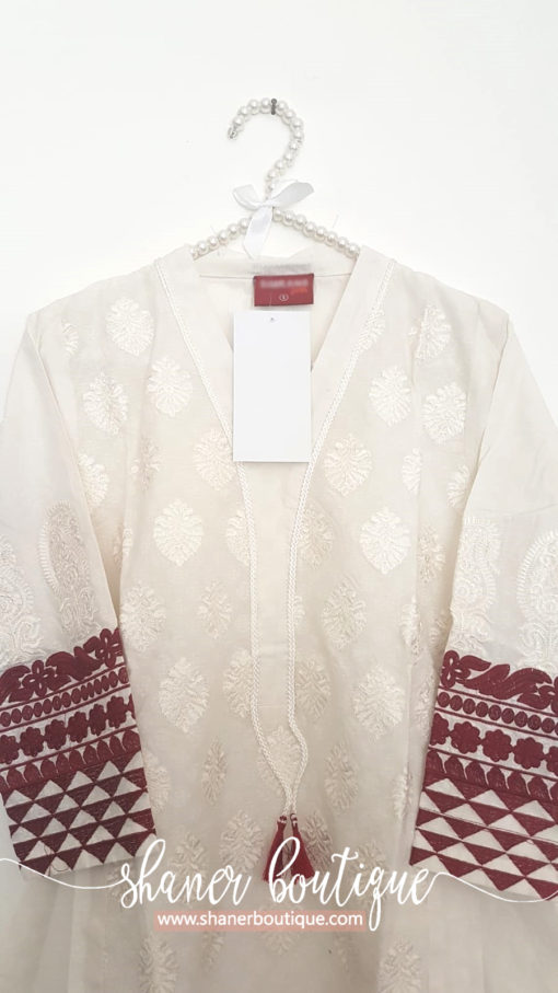 White with red embroidery kurta (UB-K-06) - Image 3