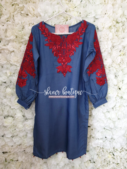 Blue and red embroidered kurta (UB-K-07)