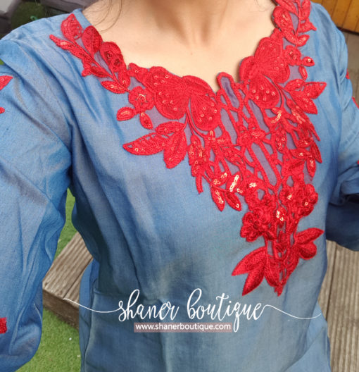 Blue and red embroidered kurta (UB-K-07) - Image 3