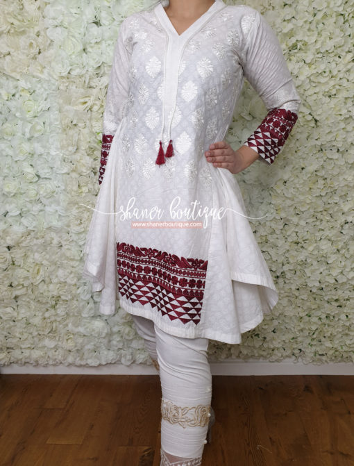 White with red embroidery kurta (UB-K-06) - Image 13