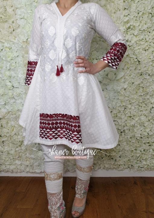 White with red embroidery kurta (UB-K-06) - Image 10