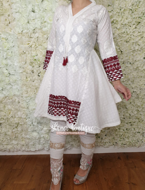 White with red embroidery kurta (UB-K-06) - Image 7