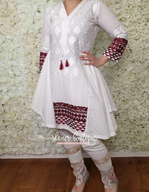 White with red embroidery kurta (UB-K-06) - Image 6