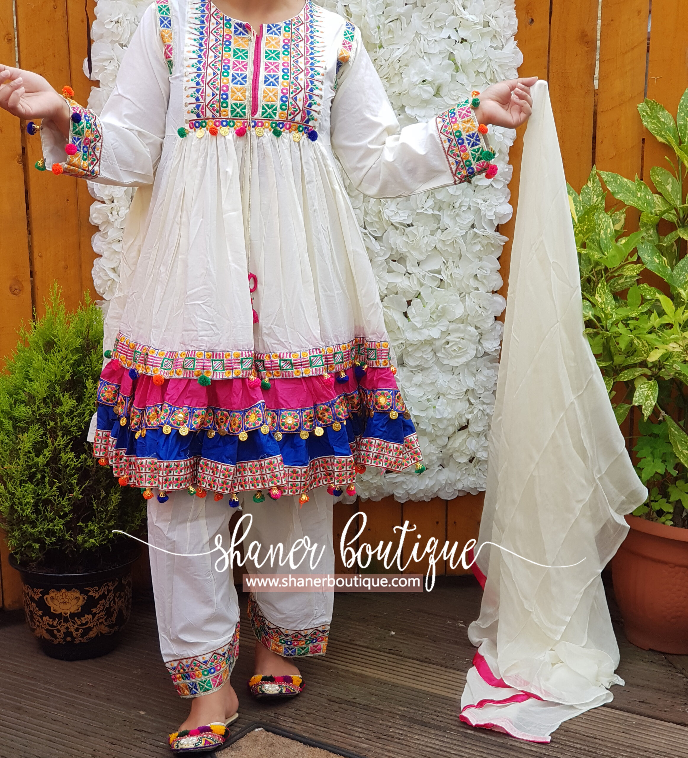 Readymade cream pathani frock 3pcs RM21 Shaner Boutique