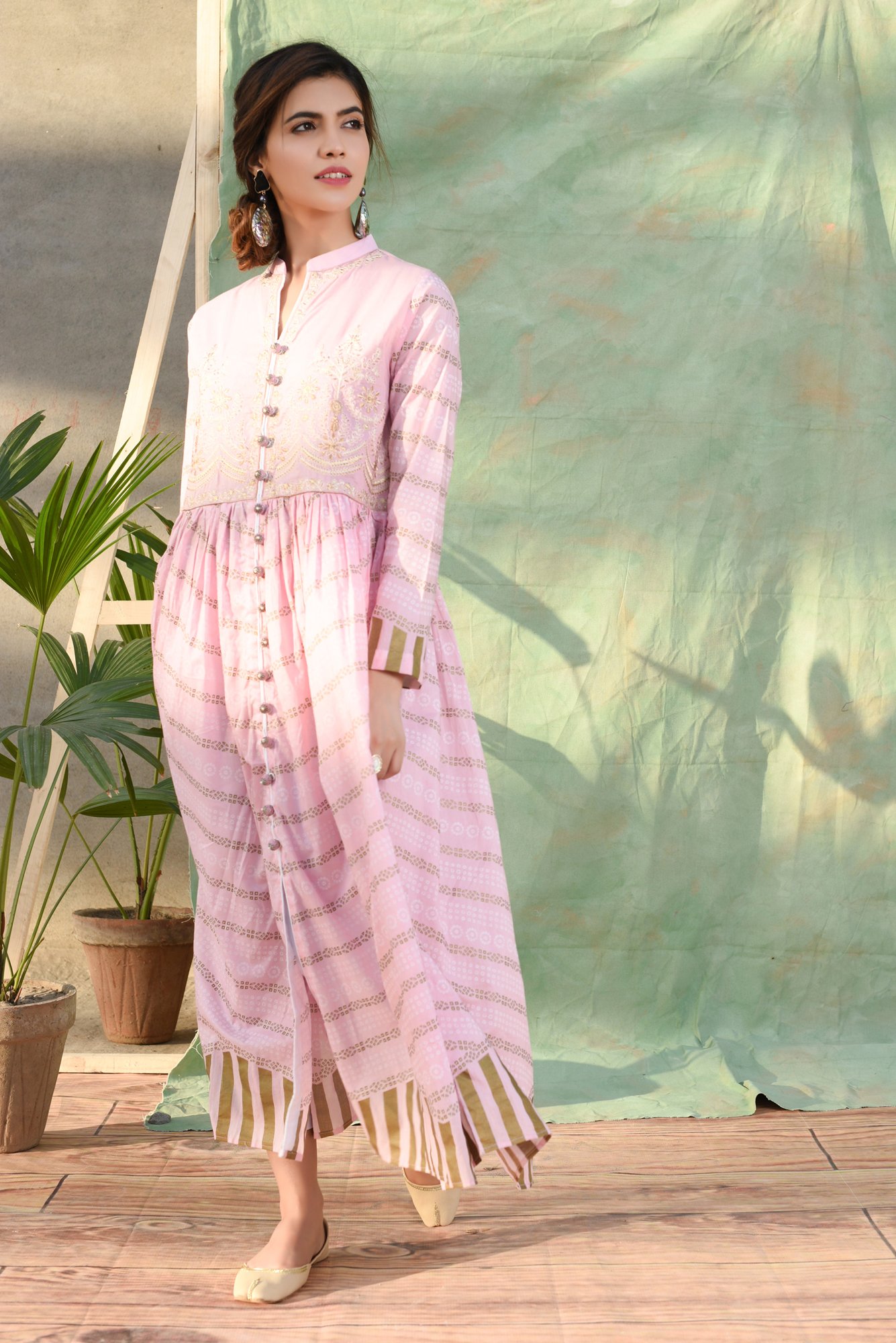 Pink Georgette Maxi Dress With Silk Kalamkari Embroidery | Long frock  designs, Fancy dresses long, Frock for women