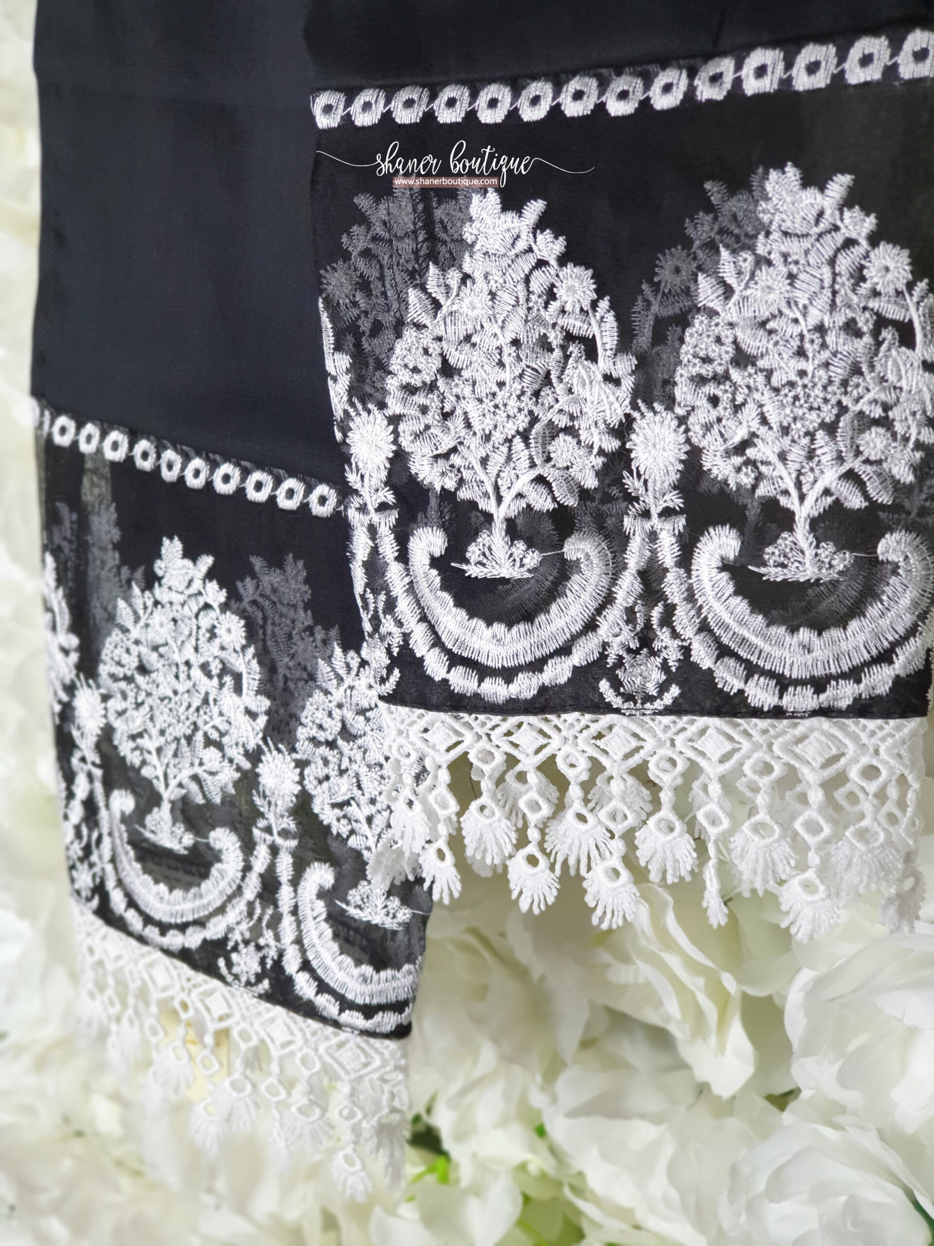 Mausummery Pakistan - Black & white trouser with stunning Embroidery on the  bottom. Only for Rs. 2070. Shop here:  http://www.mausummery.com/catalog/product/view/id/10266/s/formal/ | Facebook