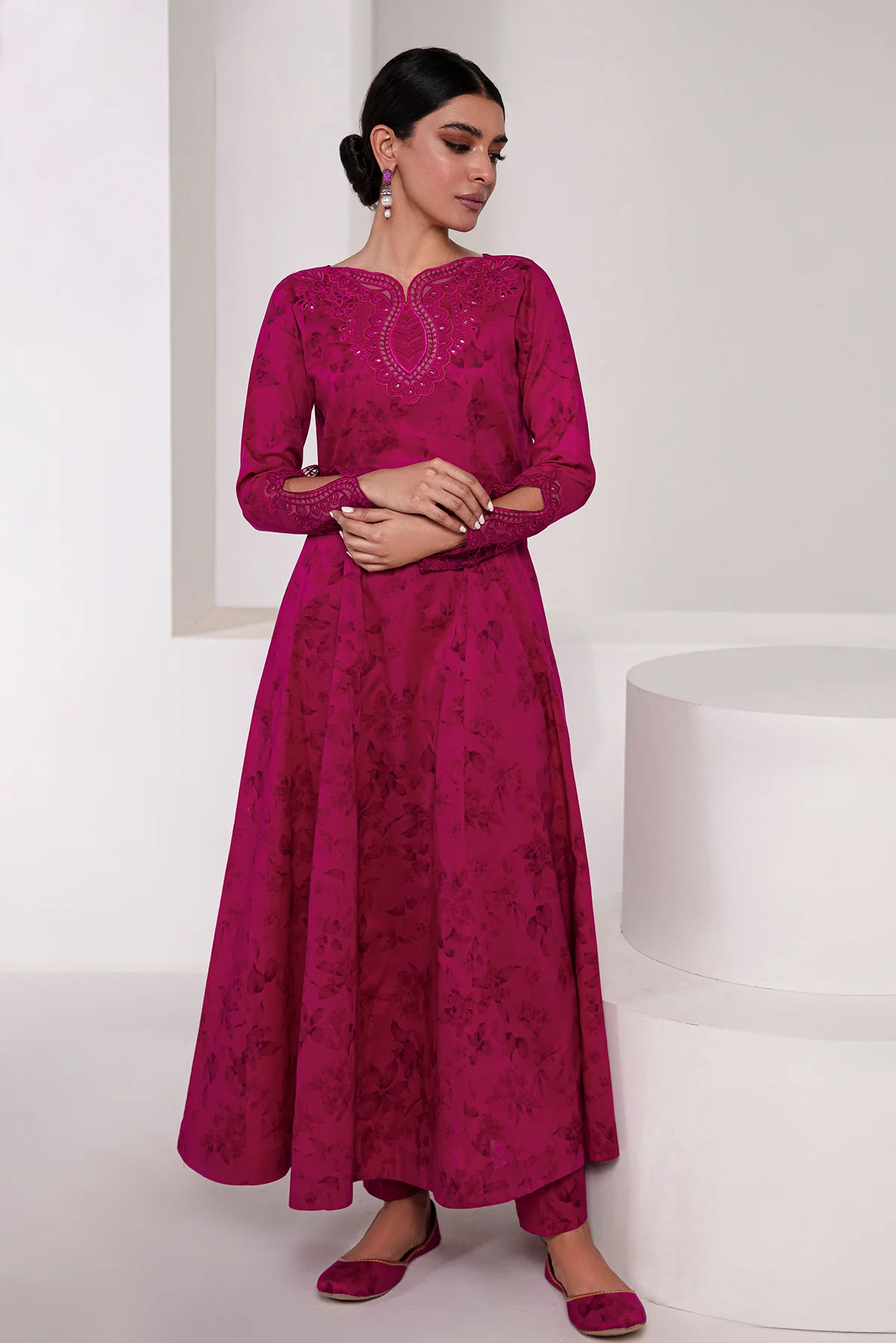 Baroque shocking pink frock 2pc suit (BA-71)