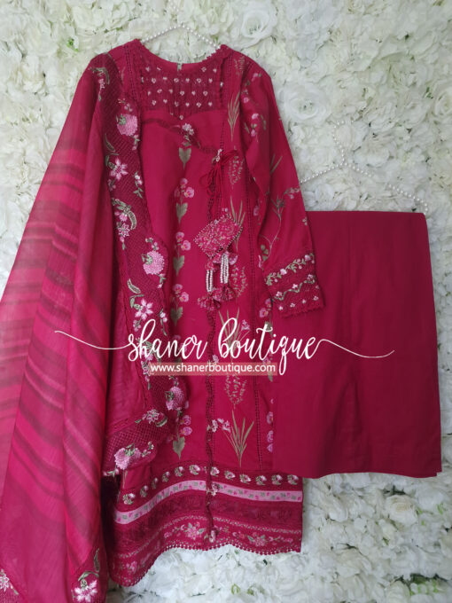 Crimson Luxury lawn 3pc suit Once Upon A Flower - D9 A (CR-11) - Image 2