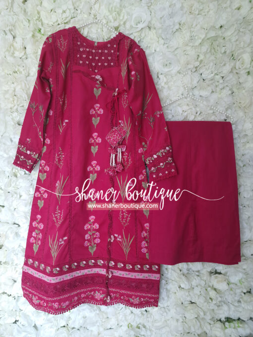 Crimson Luxury lawn 3pc suit Once Upon A Flower - D9 A (CR-11) - Image 3