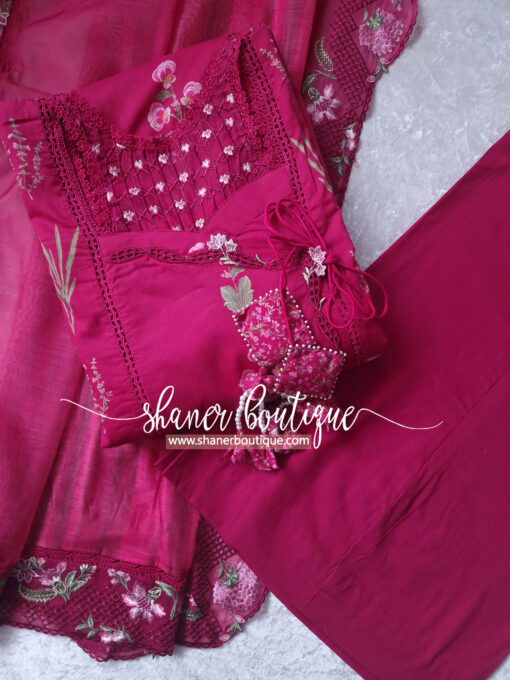Crimson Luxury lawn 3pc suit Once Upon A Flower - D9 A (CR-11) - Image 11
