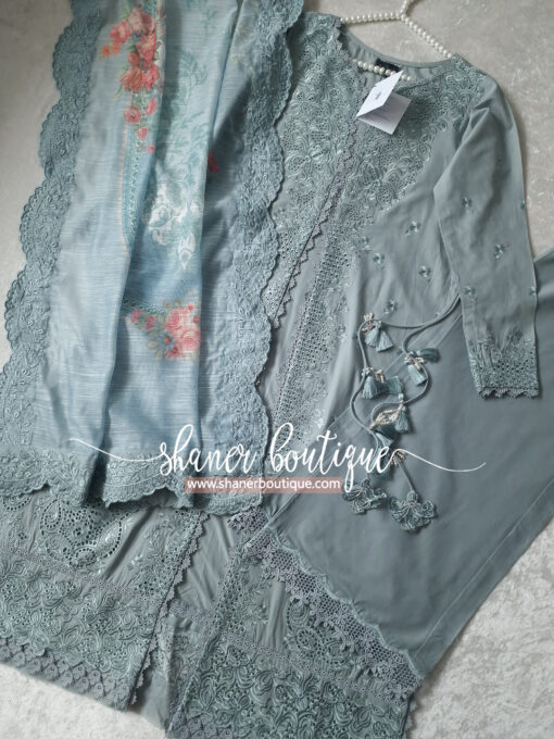 Zaib 3pc suit (SONA 1: OCEAN MIST LUXURY LAWN EMBROIDERED SET) - Image 9