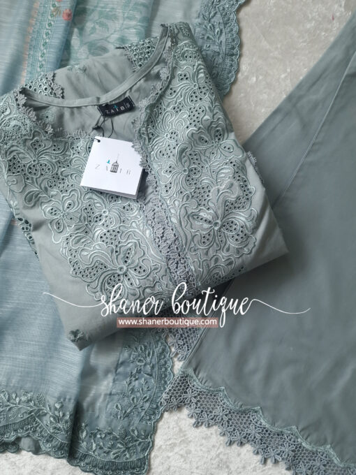 Zaib 3pc suit (SONA 1: OCEAN MIST LUXURY LAWN EMBROIDERED SET) - Image 10