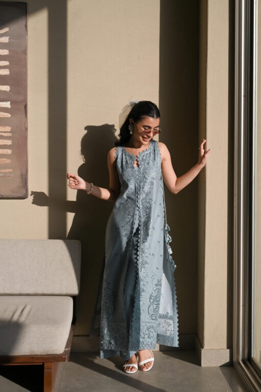 Zaib 3pc suit (SONA 1: OCEAN MIST LUXURY LAWN EMBROIDERED SET) - Image 14