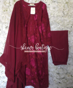 Alternative view of Zaib 3pc suit (MAROON LUXURY EMBROIDERED LAWN 3PCS SET)
